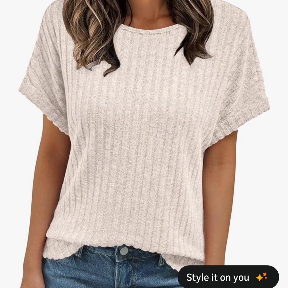 Casual Cream Ribbed Women's Top